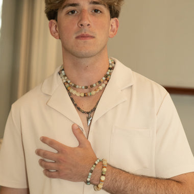 Men's Leopard Jasper Beaded Gemstone Arrowhead Necklace