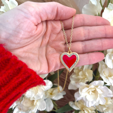 Women's 14K Heavy Gold Plated Red Heart Necklace
