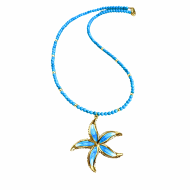 Turquoise Reef Necklace, Blue gemstone starfish pendant necklace