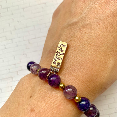 Women's Purple Agate Bracelet, It Is Well With My Soul Charm Bracelet