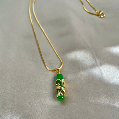 Unisex Lucky Dragon Jade Necklace, Gold Filled Dragon wrapped Jade Necklace