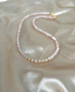 Women’s Pink Gemstone Layering Necklace, Gold Filled Rose Quartz beaded Necklace
