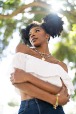 Sunset Beach Necklace, Gold Seashell Gemstone Necklace