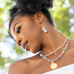 Sunset Beach Necklace, Gold Seashell Gemstone Necklace