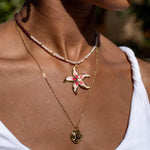 Garnet Reef Necklace, Dainty Gemstone starfish choker