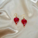 Women's Red and Gold Crystal Heart Earrings