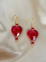 Women's Red and Gold Crystal Heart Earrings