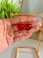 Women's Red and Gold Crystal Heart Earrings