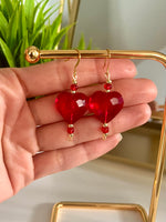 Women's Red and Gold Crystal Heart Earrings