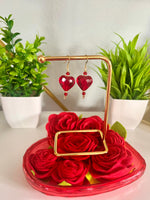 Women's Red and Gold Crystal Heart Earrings