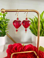 Women's Red and Gold Crystal Heart Earrings