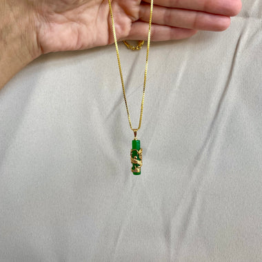 Unisex Lucky Dragon Jade Necklace, Gold Filled Dragon wrapped Jade Necklace