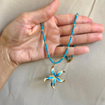 Turquoise Reef Necklace, Blue gemstone starfish pendant necklace