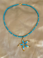 Turquoise Reef Necklace, Blue gemstone starfish pendant necklace