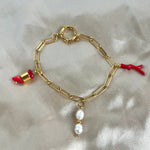 Manarola Bracelet, Freshwater Pearl Coral Charm Bracelet