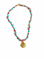 Sunset Beach Necklace, Gold Seashell Gemstone Necklace