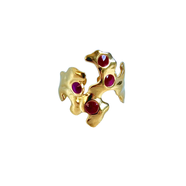 Garnet Reef Ring, 18K gold adjustable sculpture ring
