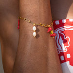 Manarola Bracelet, Freshwater Pearl Coral Charm Bracelet