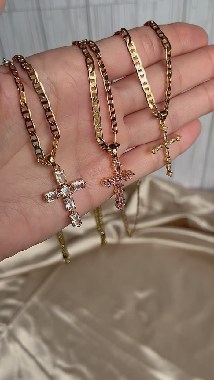 24k Gold filled CZ Cross Necklace